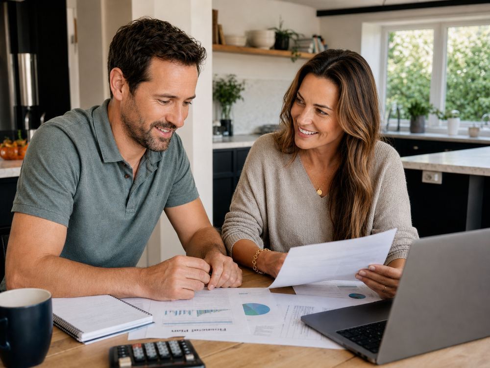 Couple reviewing their retirement plan together at home